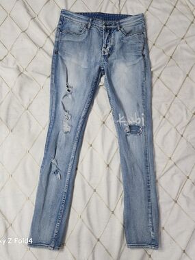 Ksubi Van Winkle Men Skinny Denim Jeans Light Blue Distressed Size 34‎ Premium